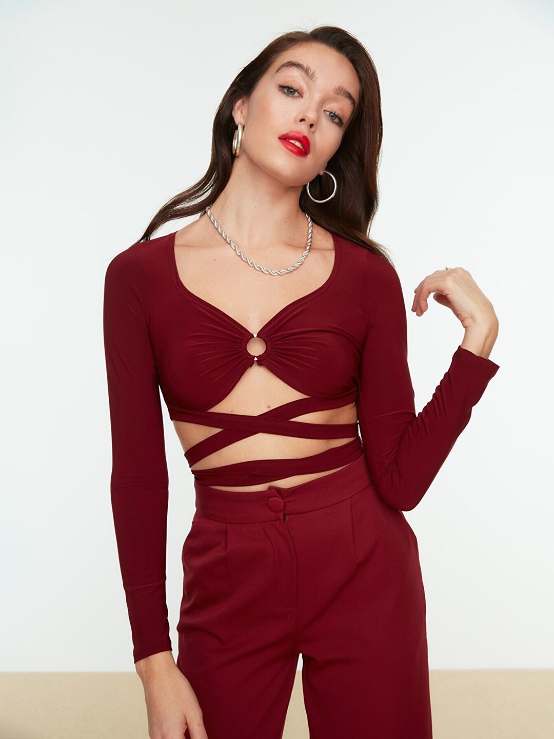 

Trendyol Women Solid Crop Top, Burgundy