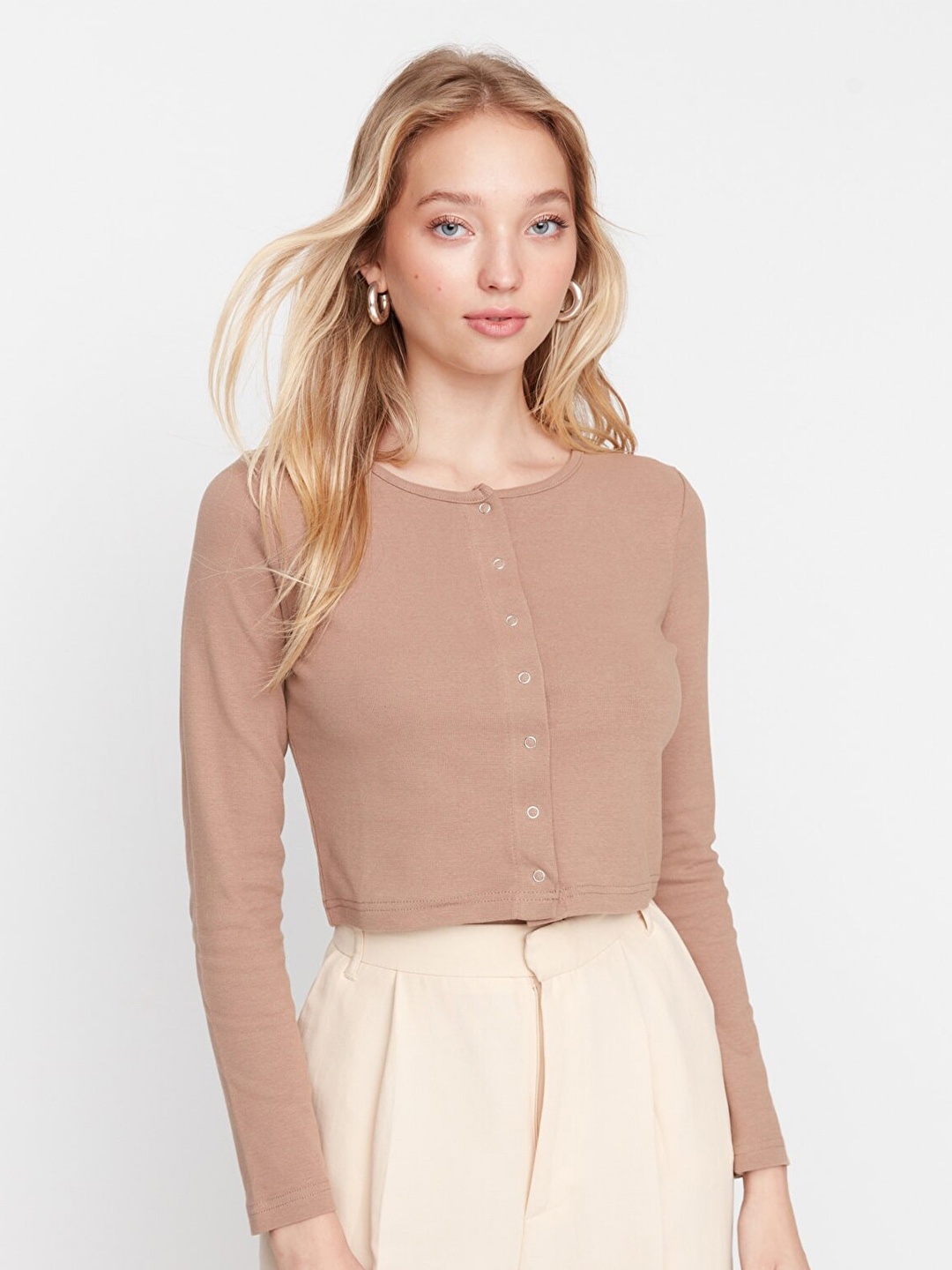 

Trendyol Women Ribbed Crop Top, Brown