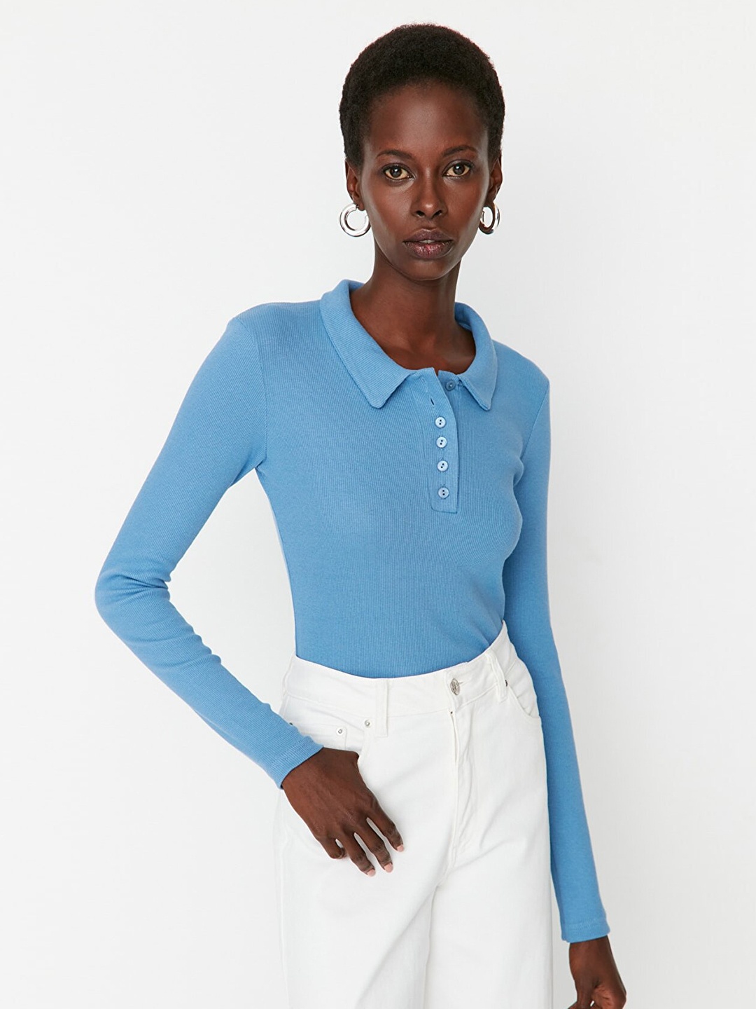 

Trendyol Women Shirt Collar Top, Blue