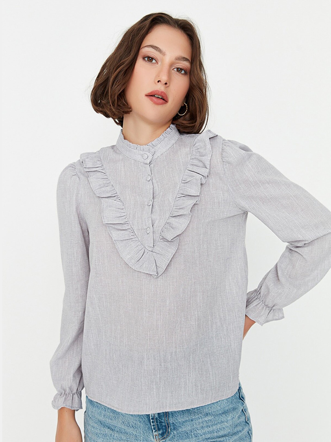 

Trendyol Women Striped Top, Grey