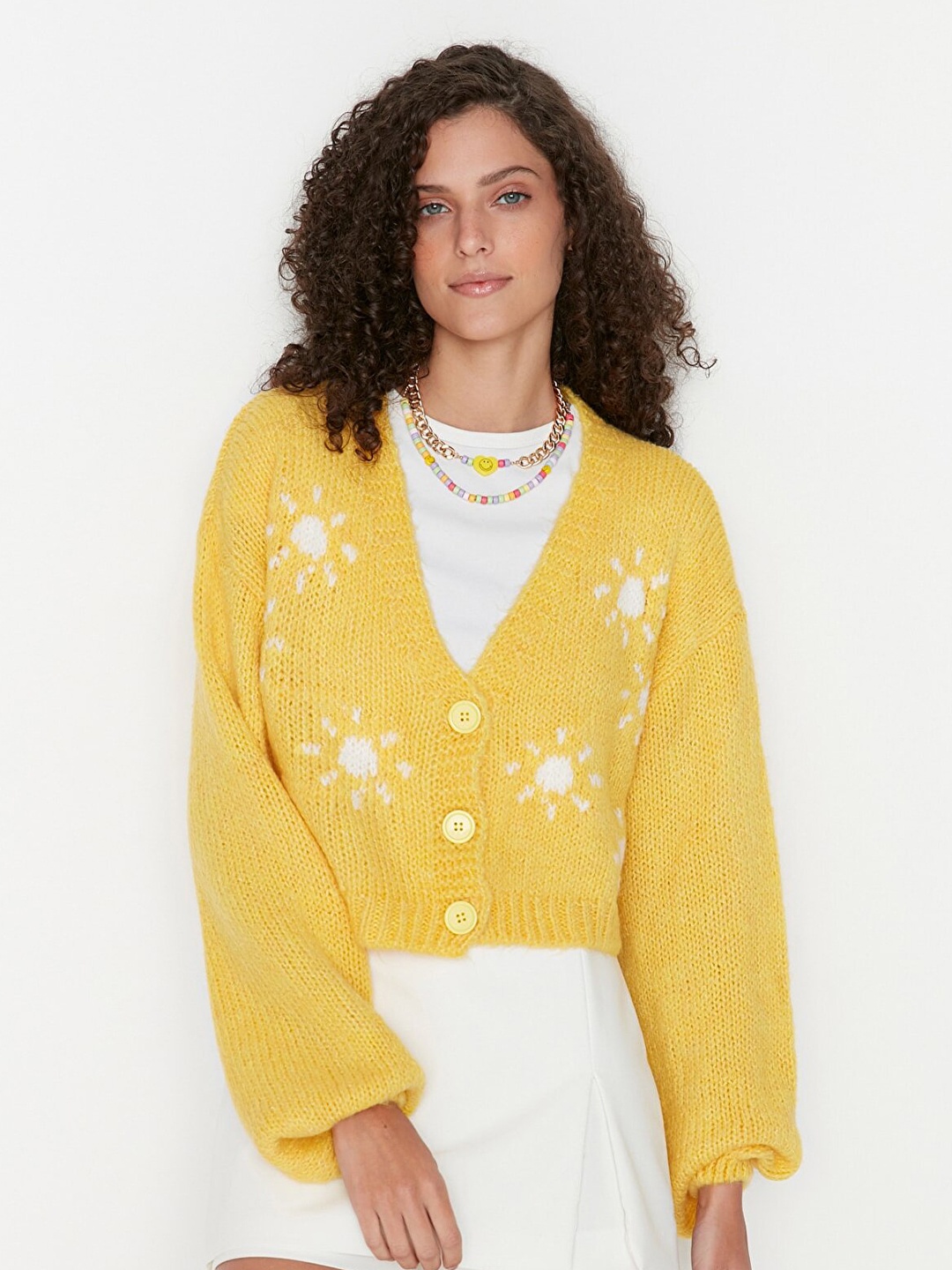 

Trendyol Women Self Design Cardigan, Yellow