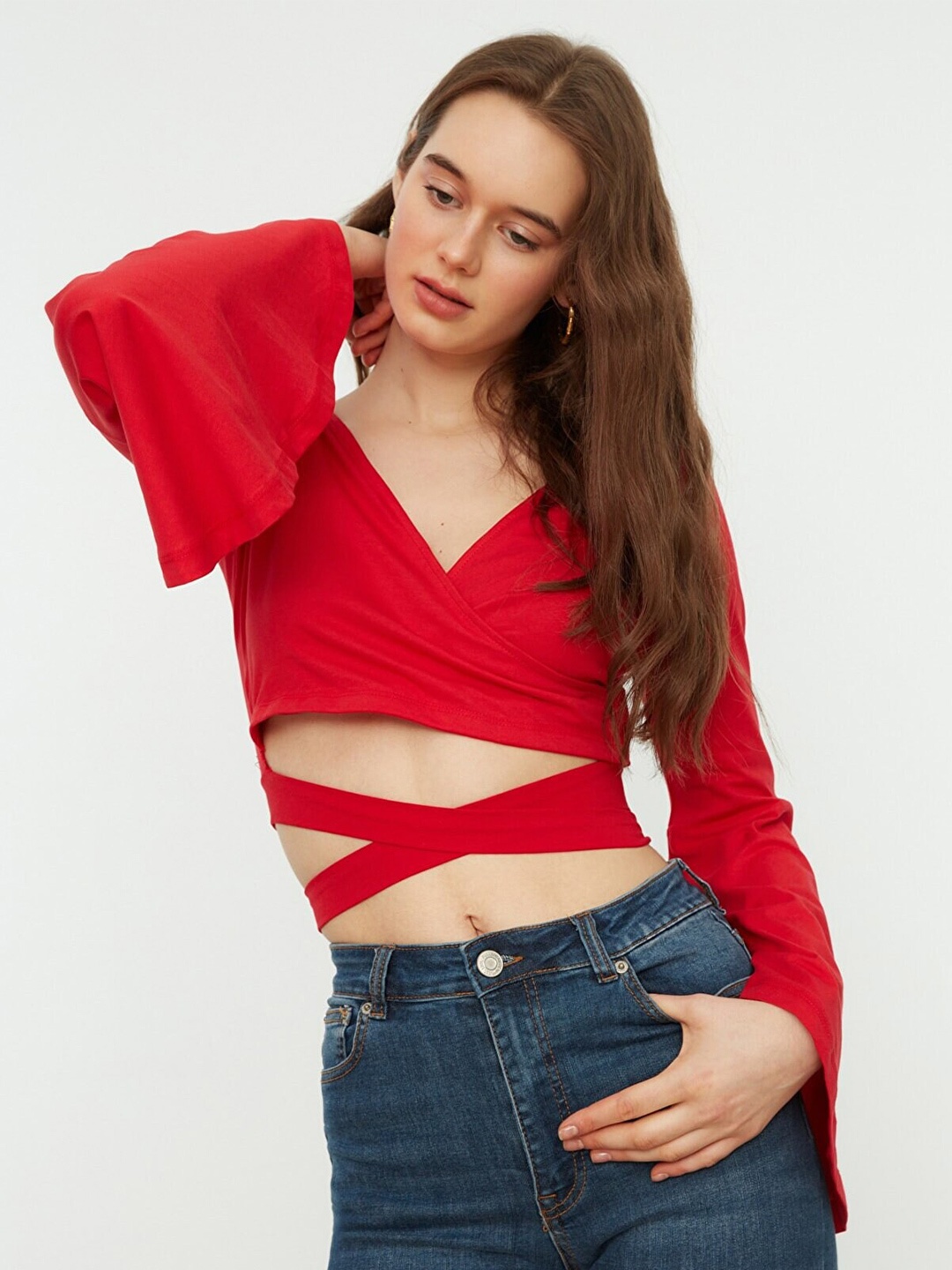 

Trendyol Women Wrap Crop Top, Red