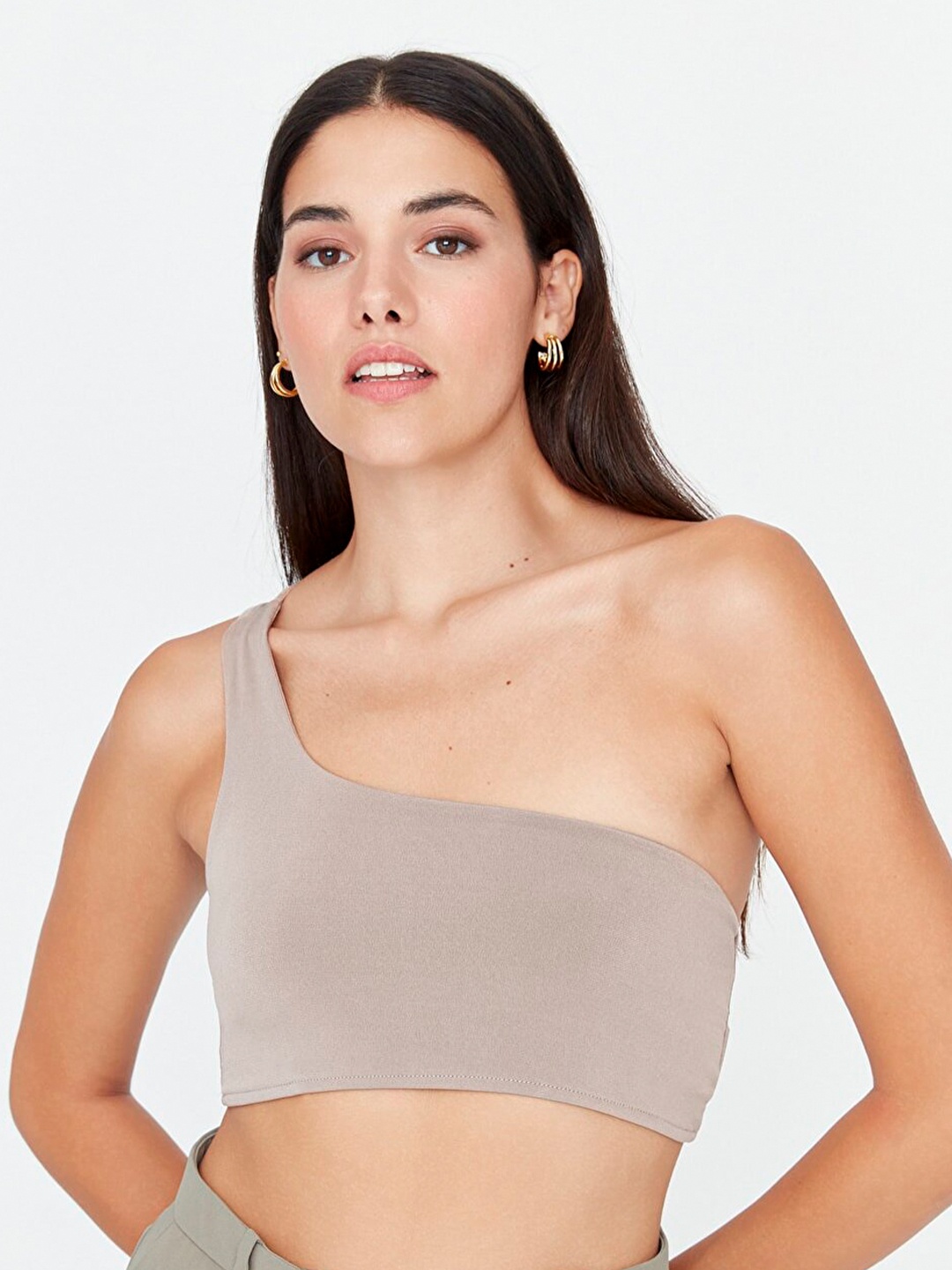 

Trendyol Women One Shoulder Crop Top, Beige