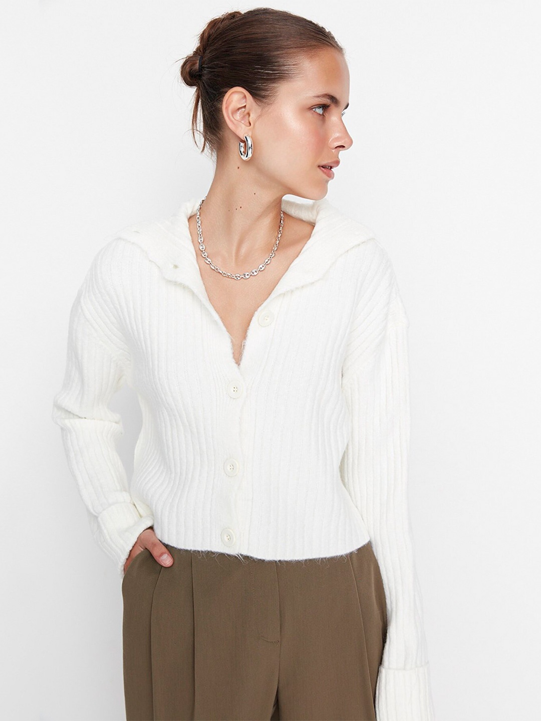 

Trendyol Women Striped Shirt Style Top, Off white