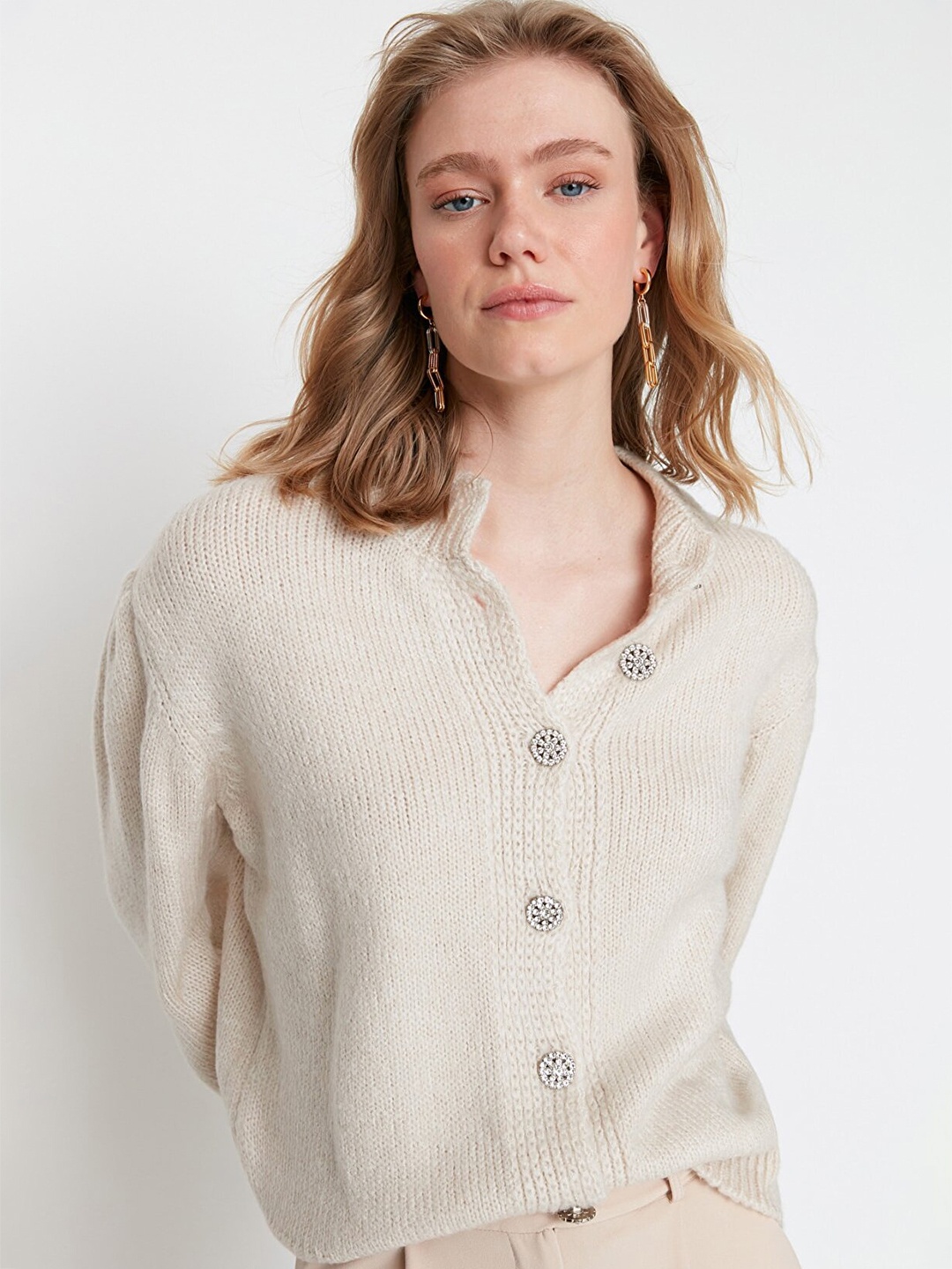 

Trendyol Grey Mandarin Collar Extended Sleeves Top