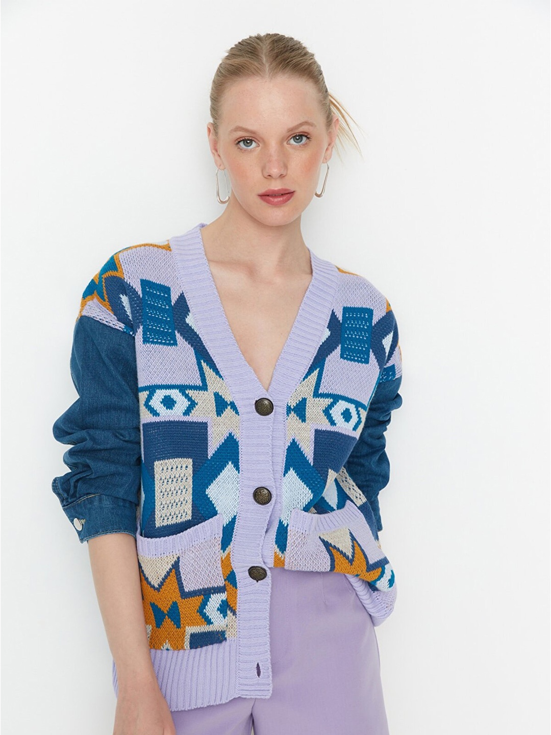 

Trendyol Women Violet Geometric Print Top