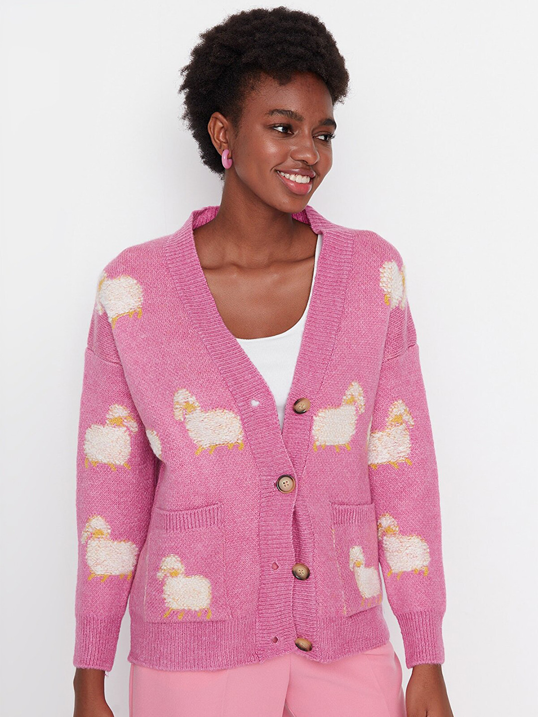 

Trendyol Fuchsia Print Shirt Style Top