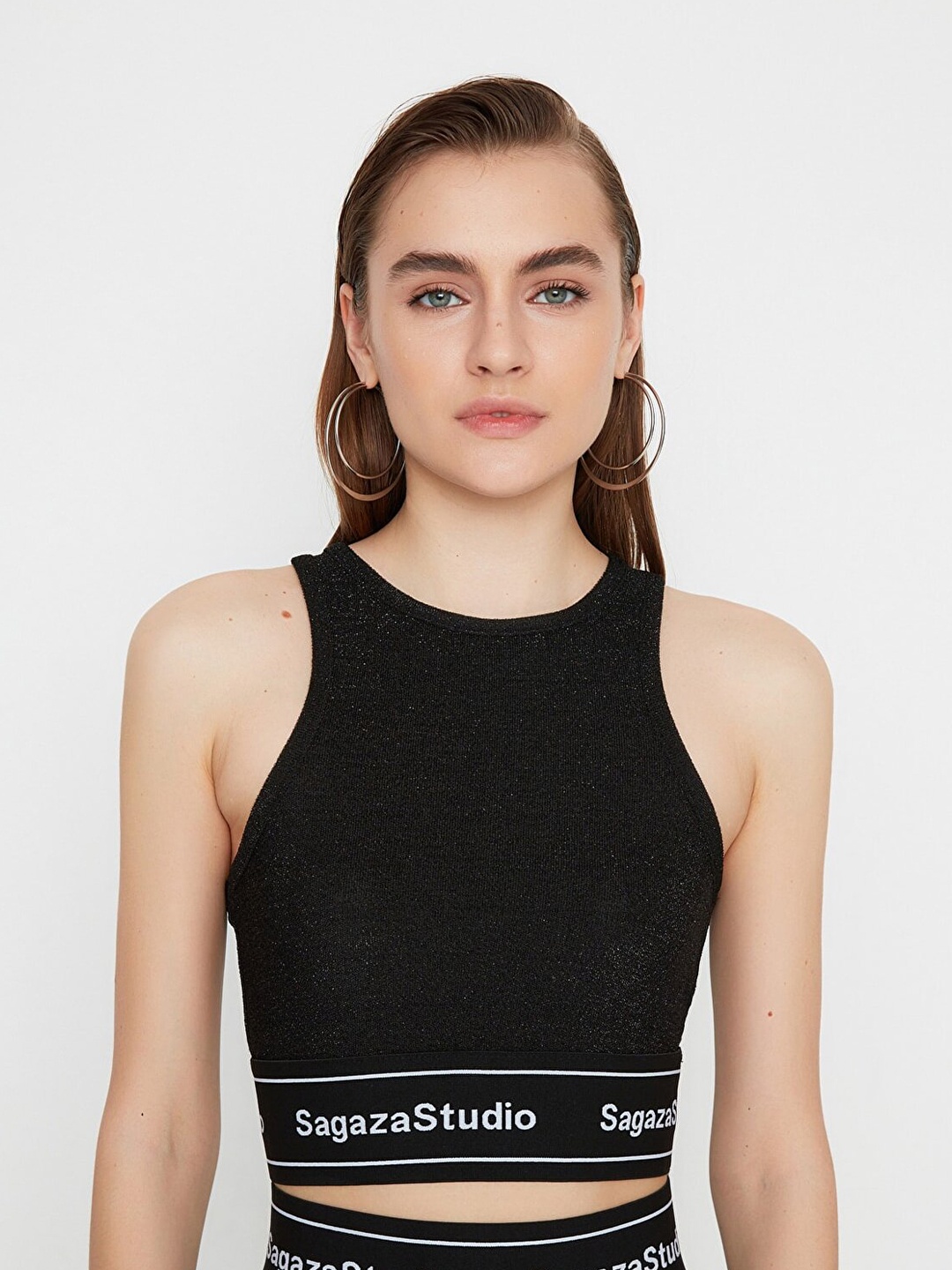 

Trendyol Women Printed Sleeveless Tank Crop Top, Black