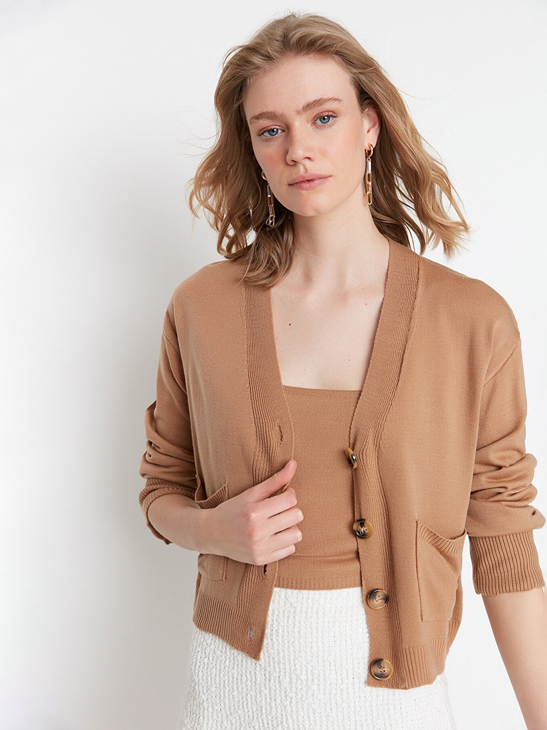 

Trendyol Camel Brown Extended Sleeves Top