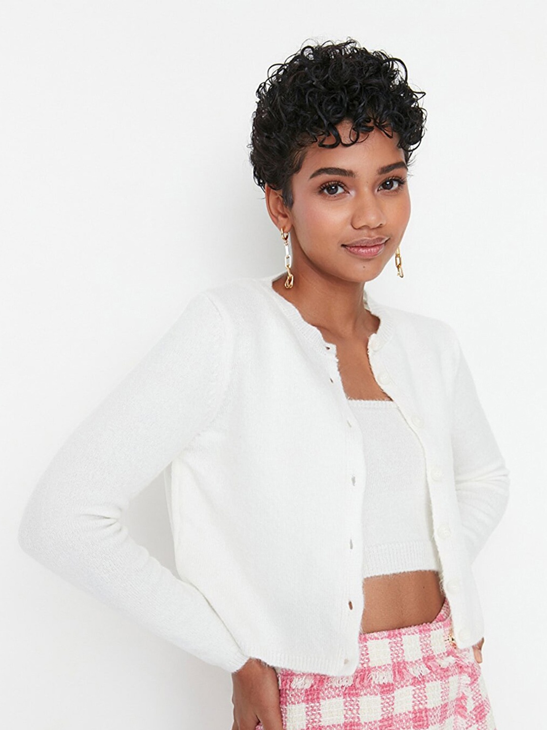 

Trendyol Off White Mandarin Collar Shirt Style Top