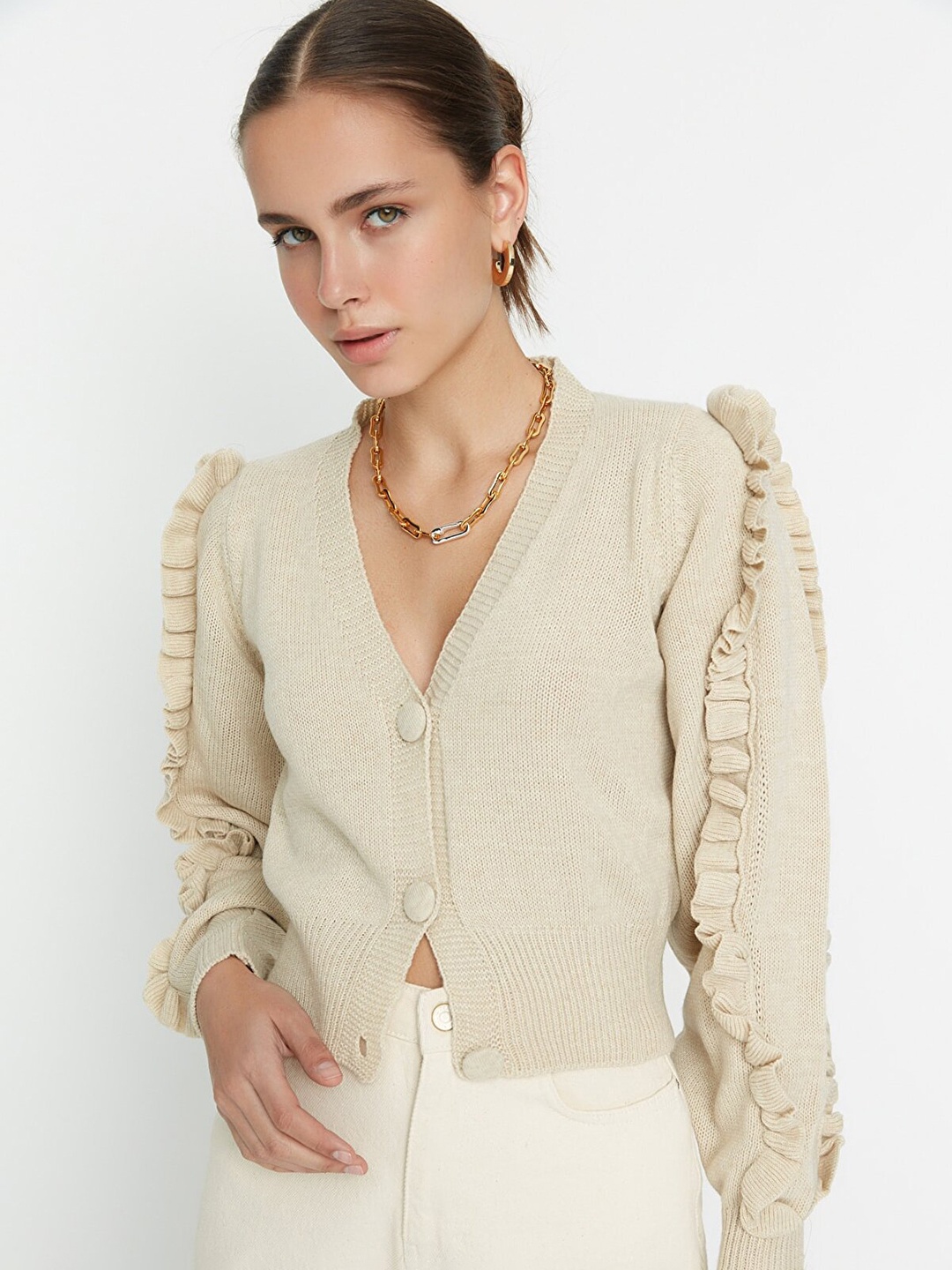 

Trendyol Beige Ruffles Crop Top