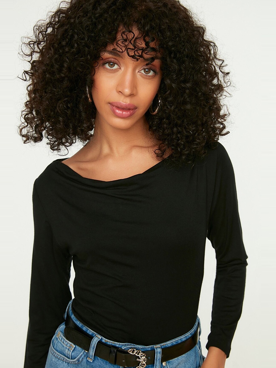 

Trendyol Women Black Cowl Neck Top