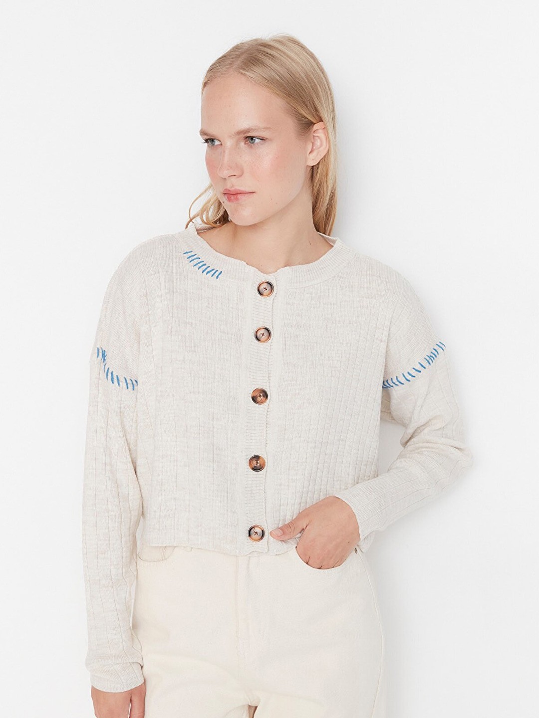 

Trendyol Grey Acrylic Vertical Striped Nautical Top