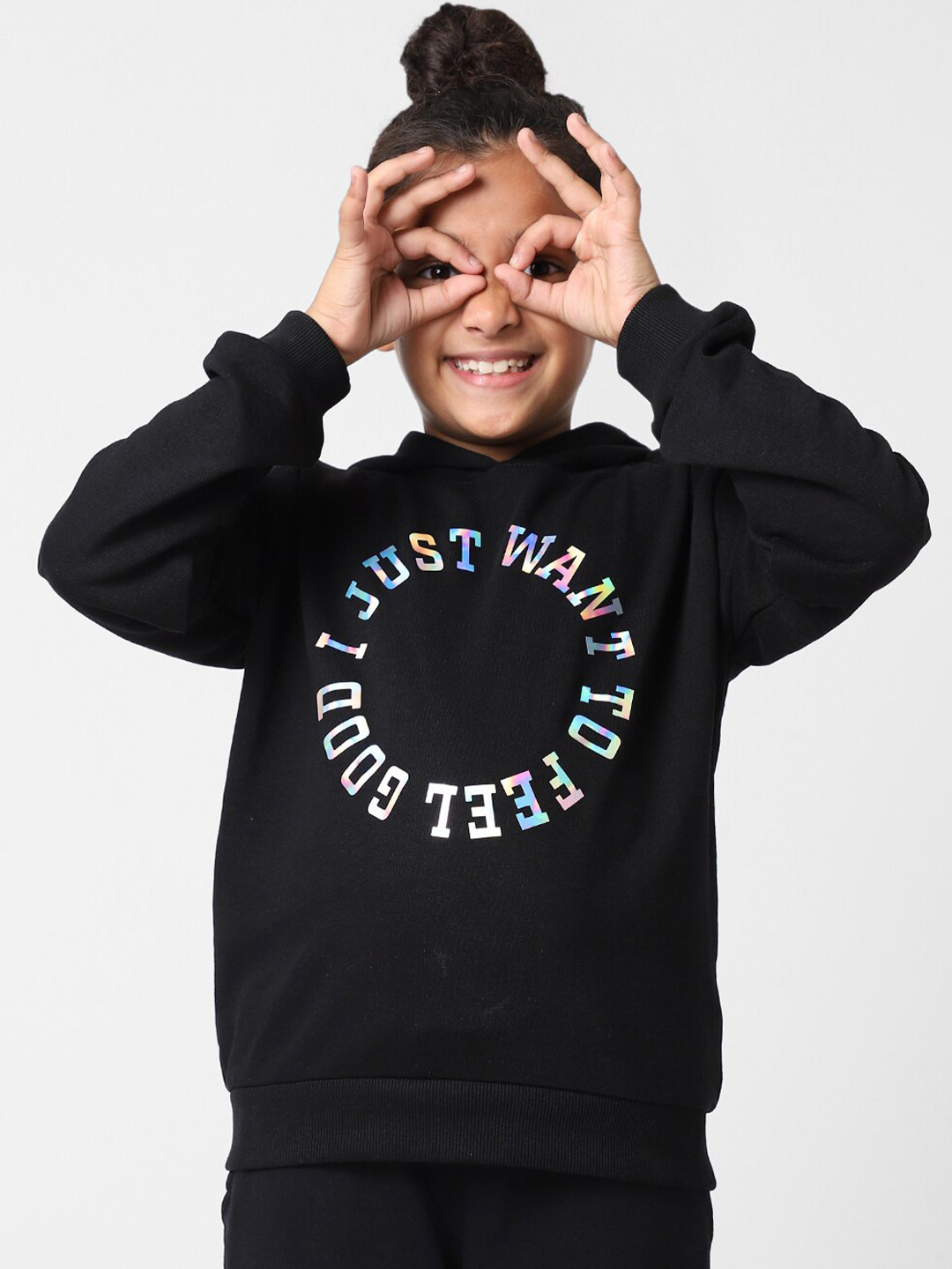 

KIDS ONLY Girls Pull Over Printed Hooded Sweatshirt, Black