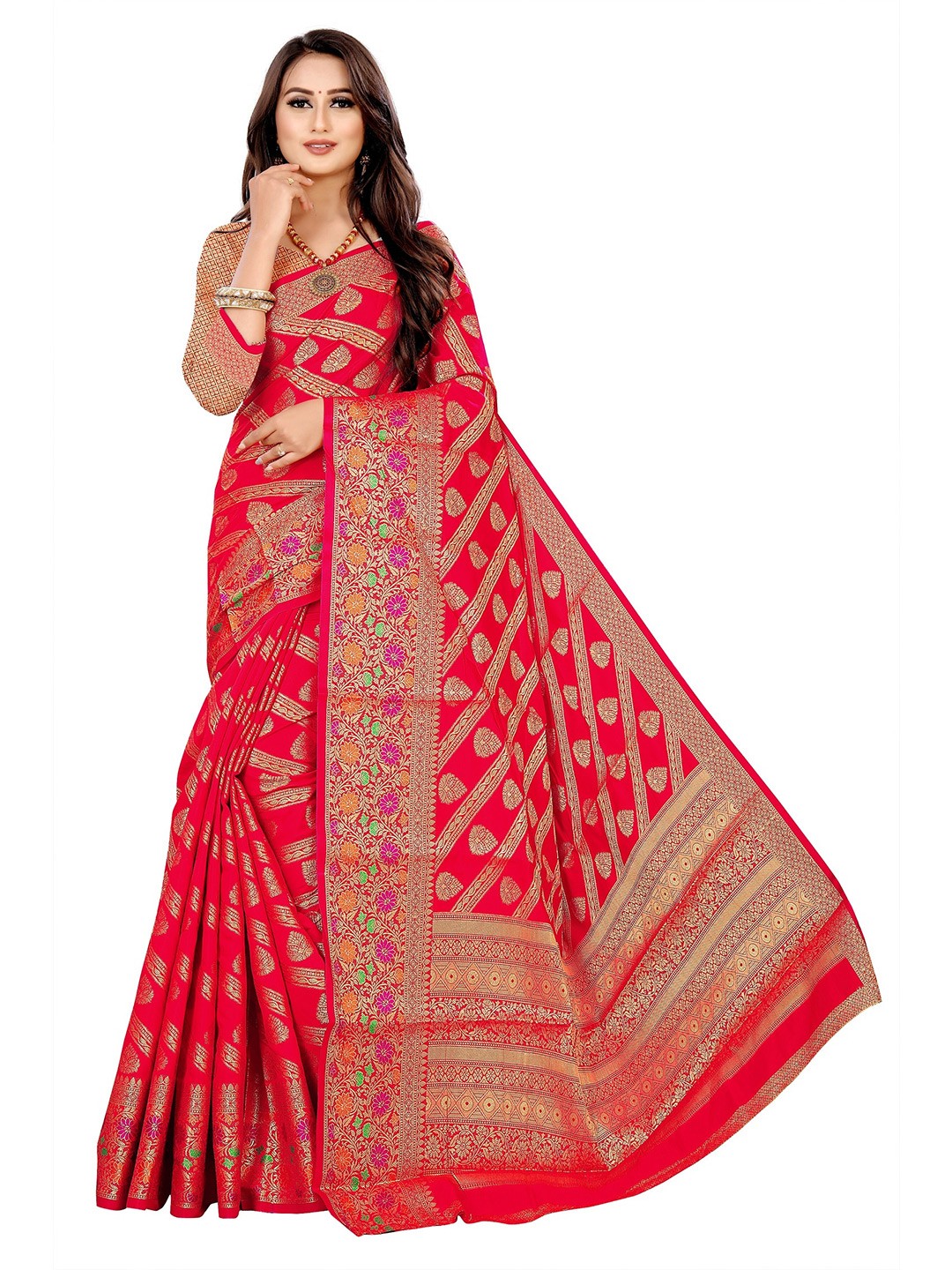 

Rivana Red Woven Design Zari Banarasi Saree