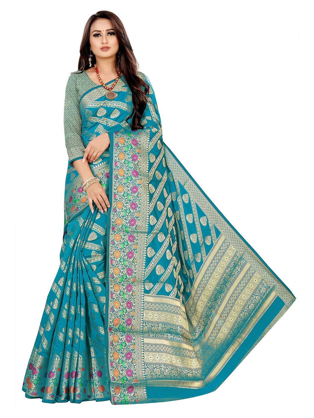

Rivana Ethnic Motifs Zari Banarasi Saree, Teal