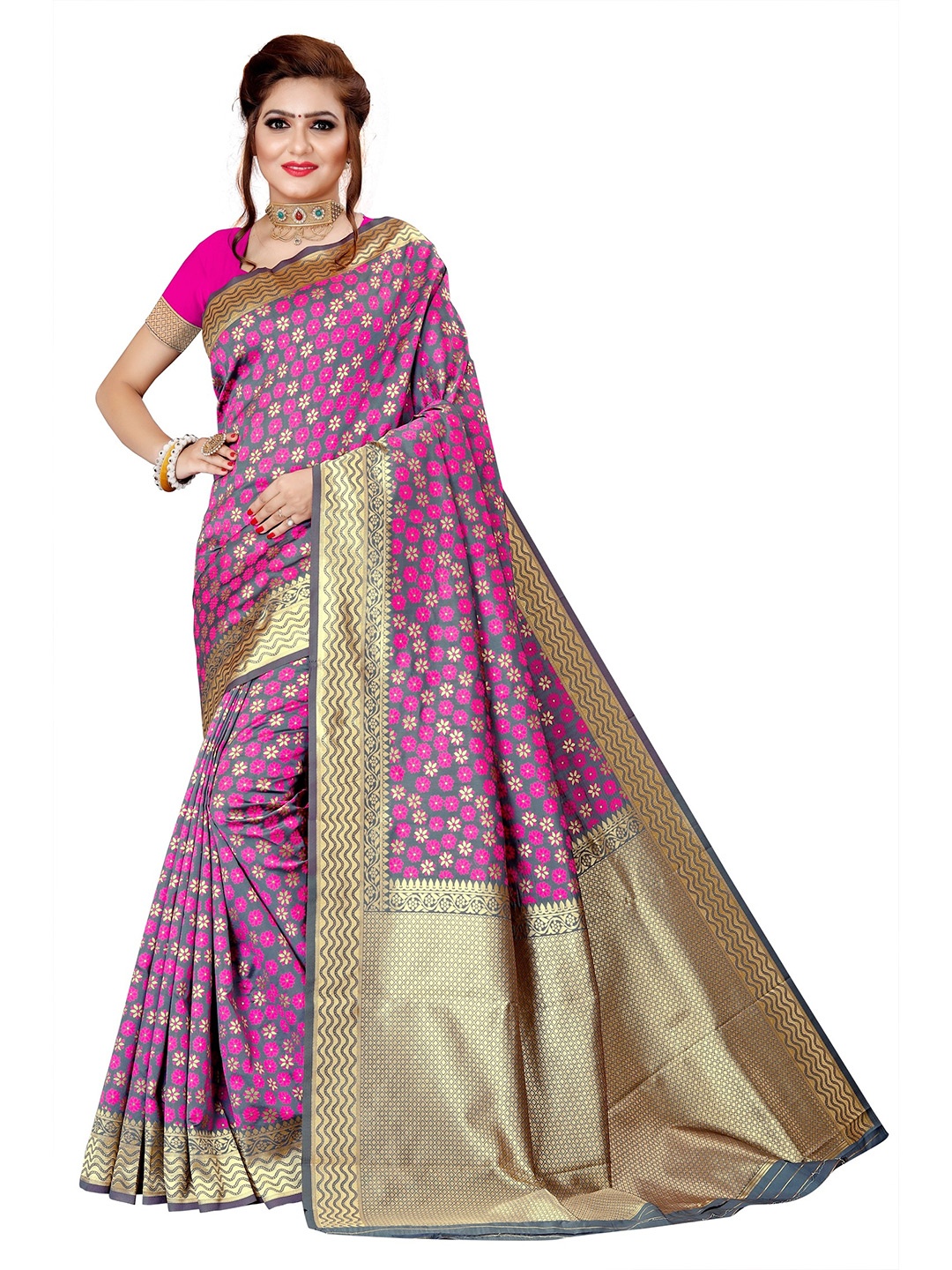 

Rivana Ethnic Motifs Zari Banarasi Saree, Magenta