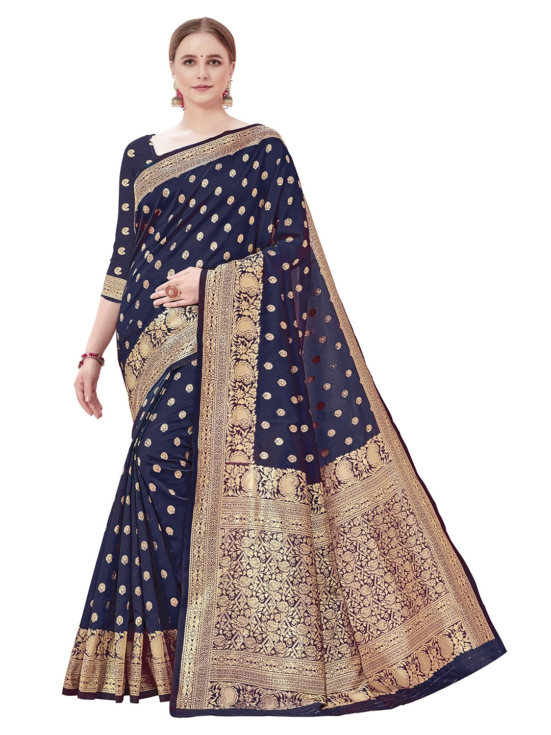 

Rivana Ethnic Motifs Zari Banarasi Saree, Navy blue