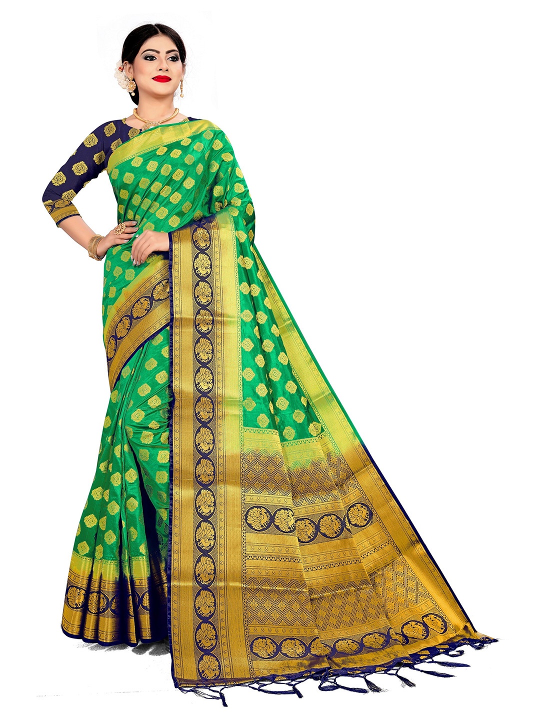 

Rivana Ethnic Motifs Zari Banarasi Saree, Green