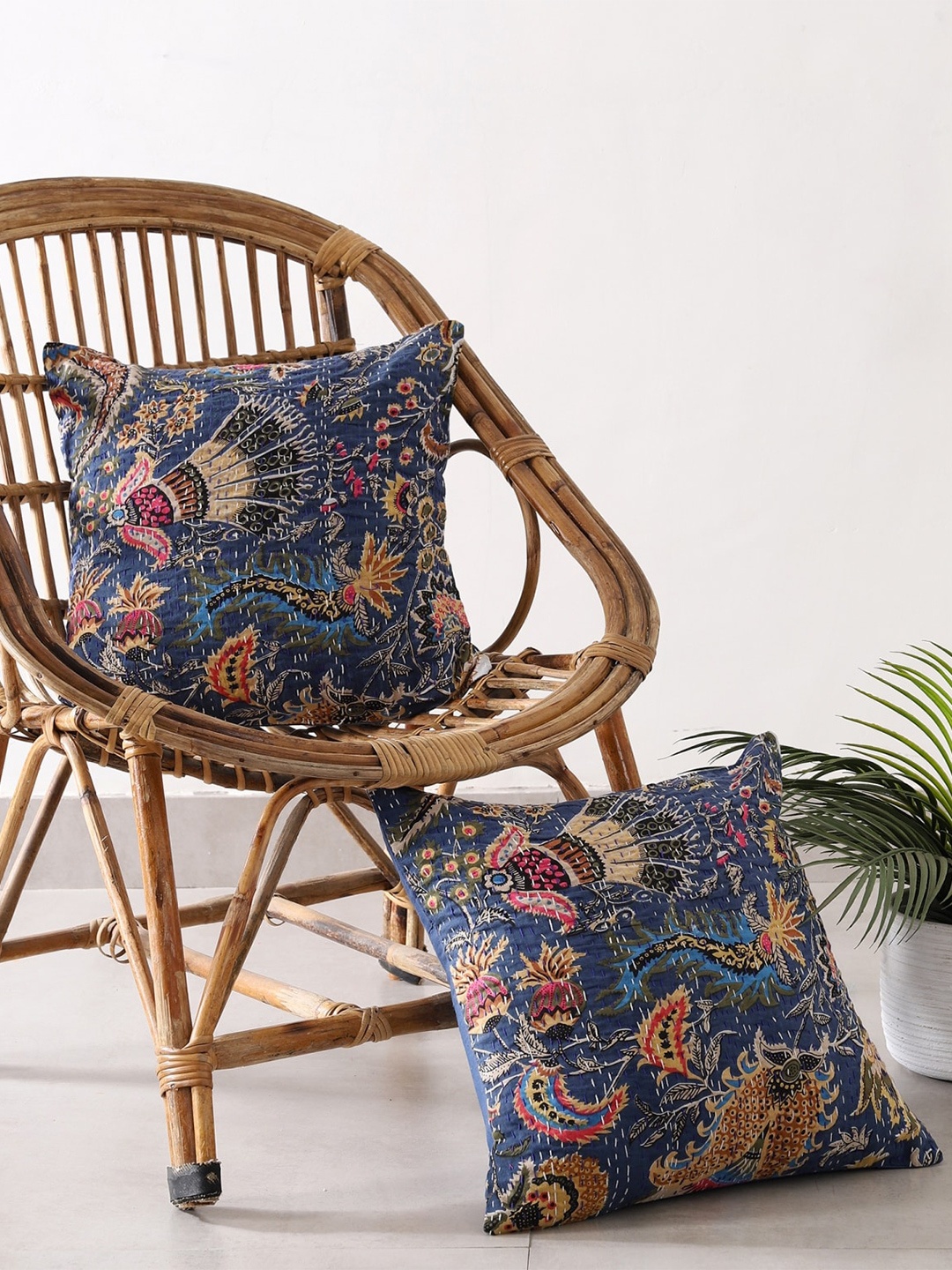 

HANDICRAFT PALACE Set of 2 Ethnic Motifs Square Cushion Covers, Blue