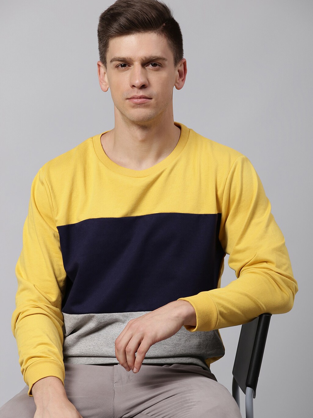 

Dennis Lingo Men Colourblocked Sweatshirt, Yellow