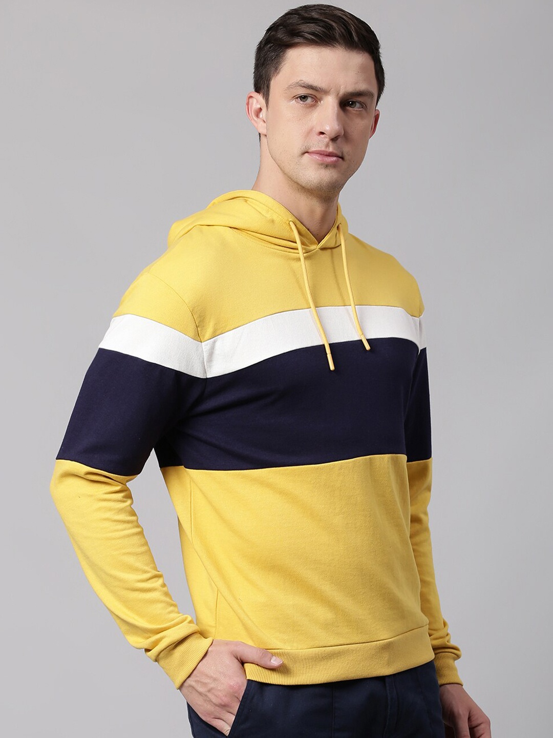 

Dennis Lingo Men Colourblocked Hooded Sweatshirt, Yellow