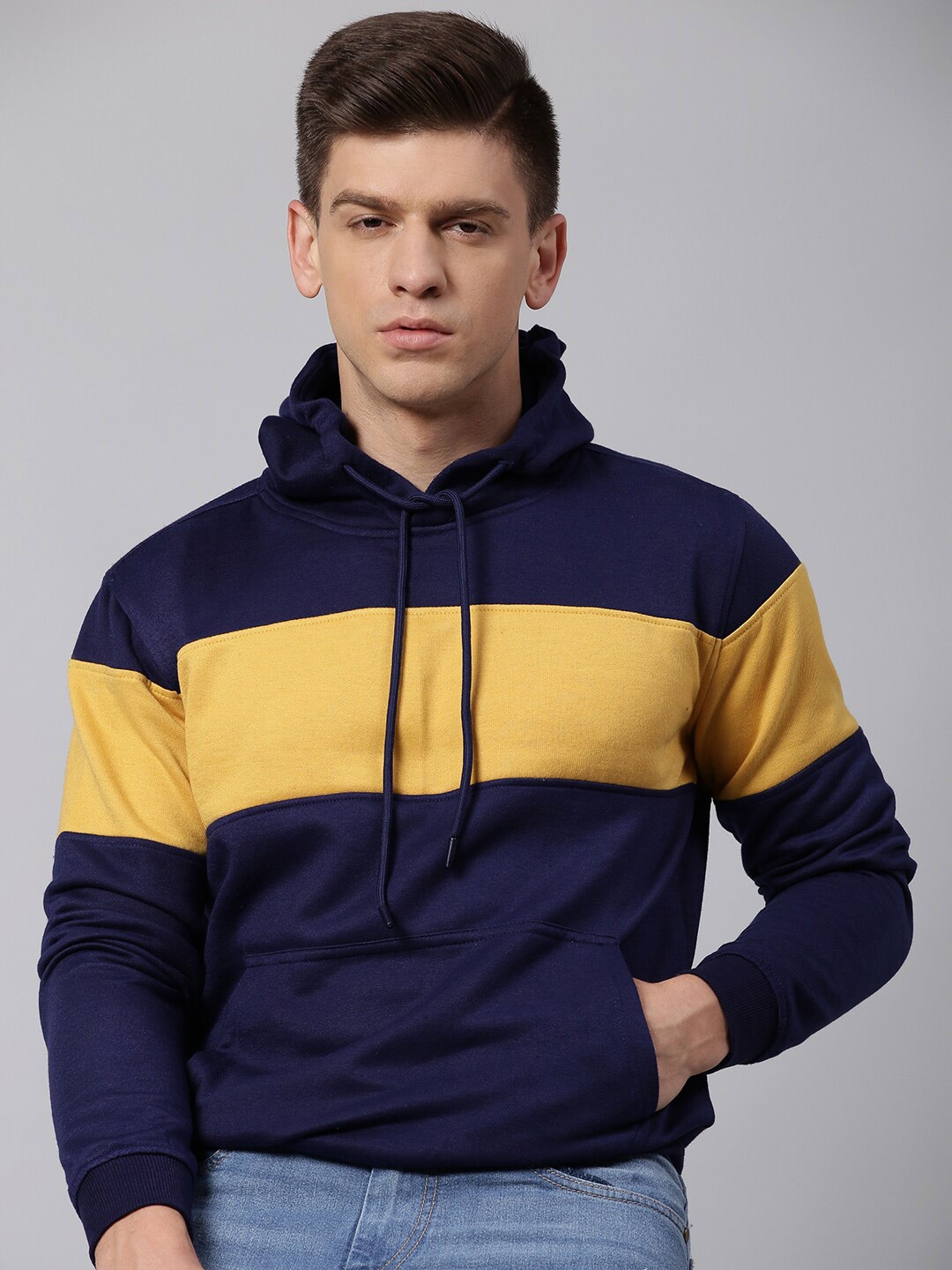 

Dennis Lingo Men Colourblocked Hooded Sweatshirt, Navy blue