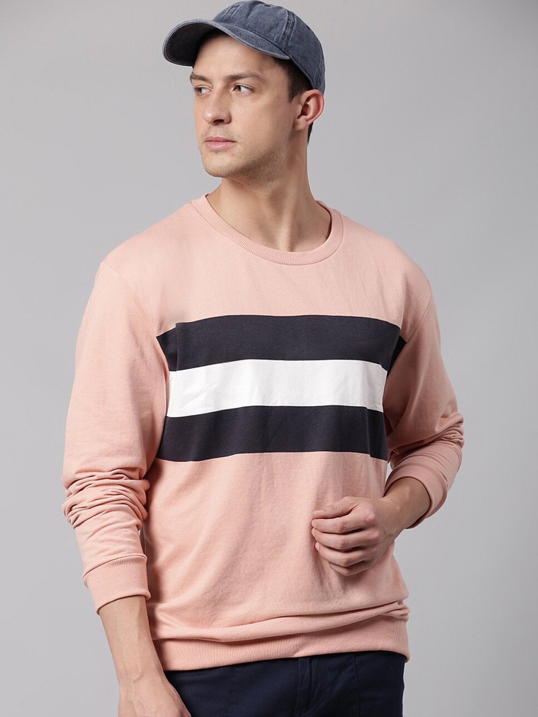 

Dennis Lingo Men Printed Pull-Over Striped Sweatshirt, Pink