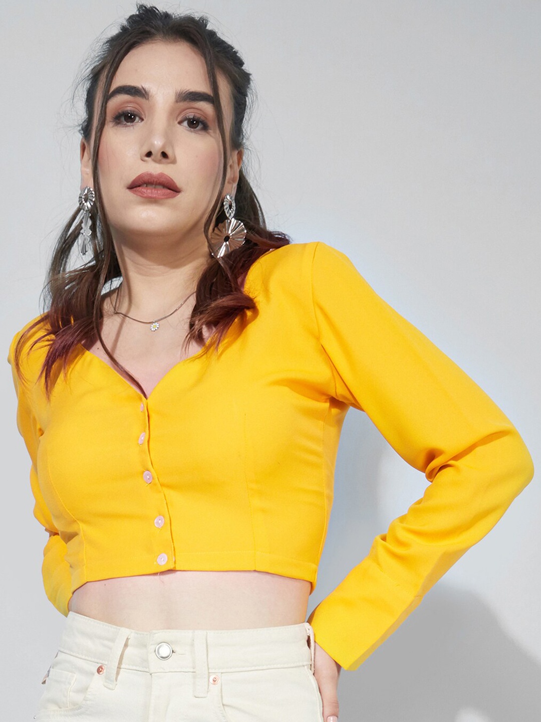 

Selvia Women Solid Crop Top, Yellow