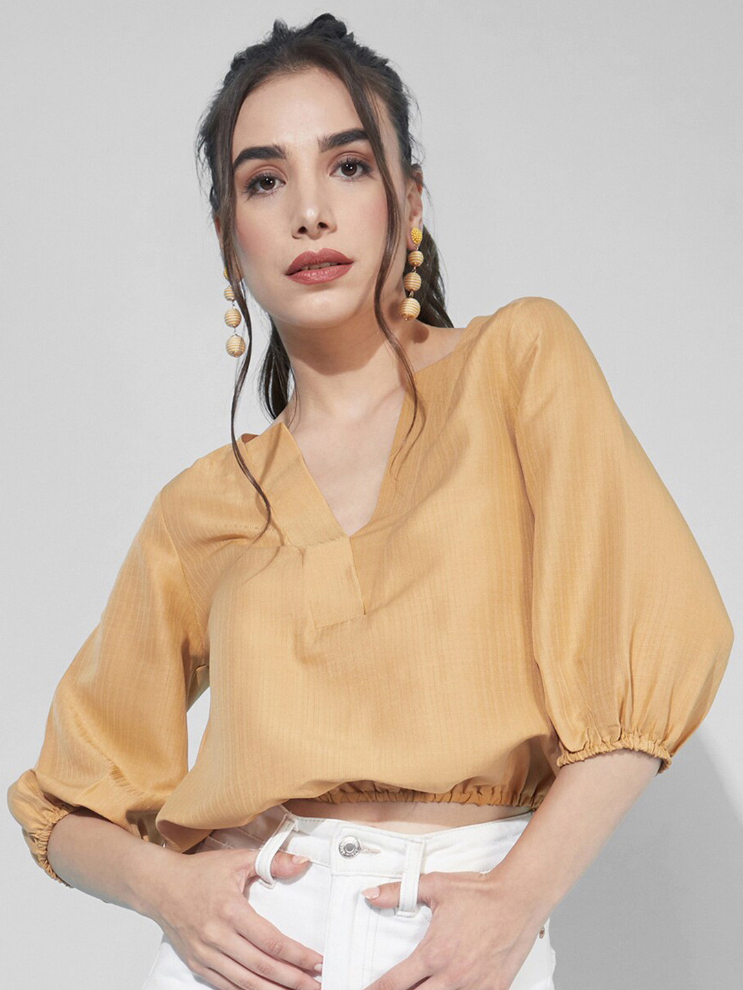 

Selvia Women Blouson Crop Top, Yellow