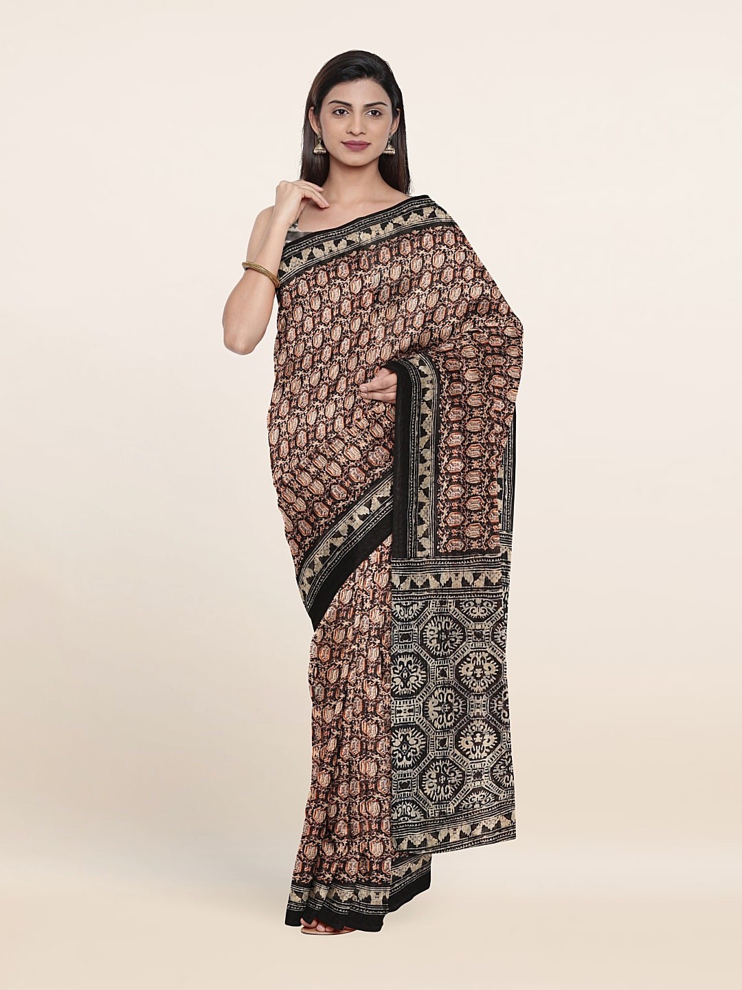

Pothys Printed Woven Design Jute Silk Saree, Black