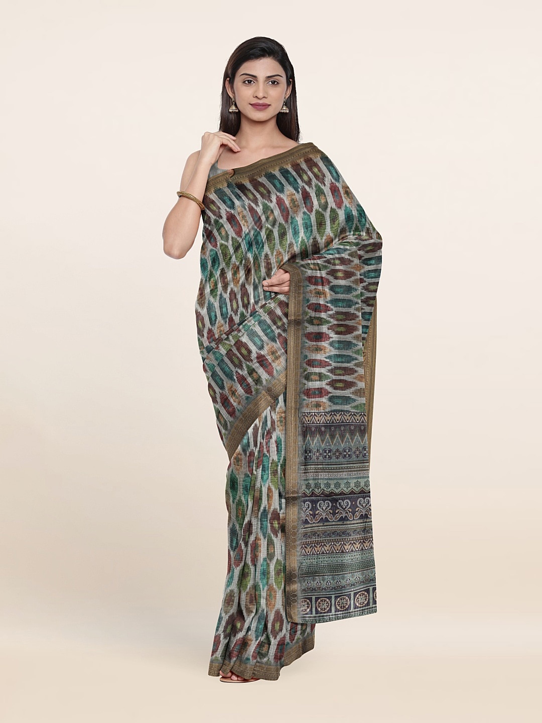 

Pothys Printed Woven Design Zari Saree, Grey