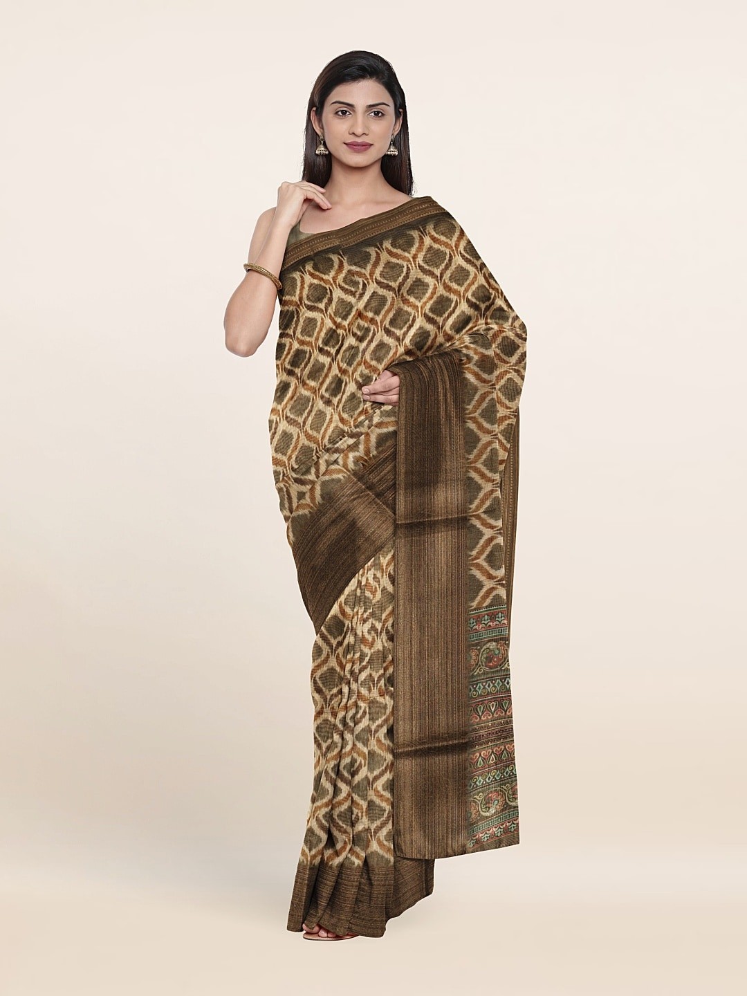 

Pothys Printed Woven Design Saree, Cream