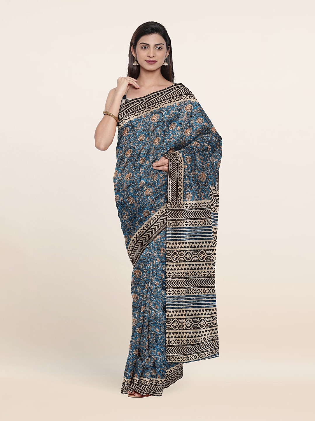 

Pothys Floral Zari Jute Silk Saree, Blue