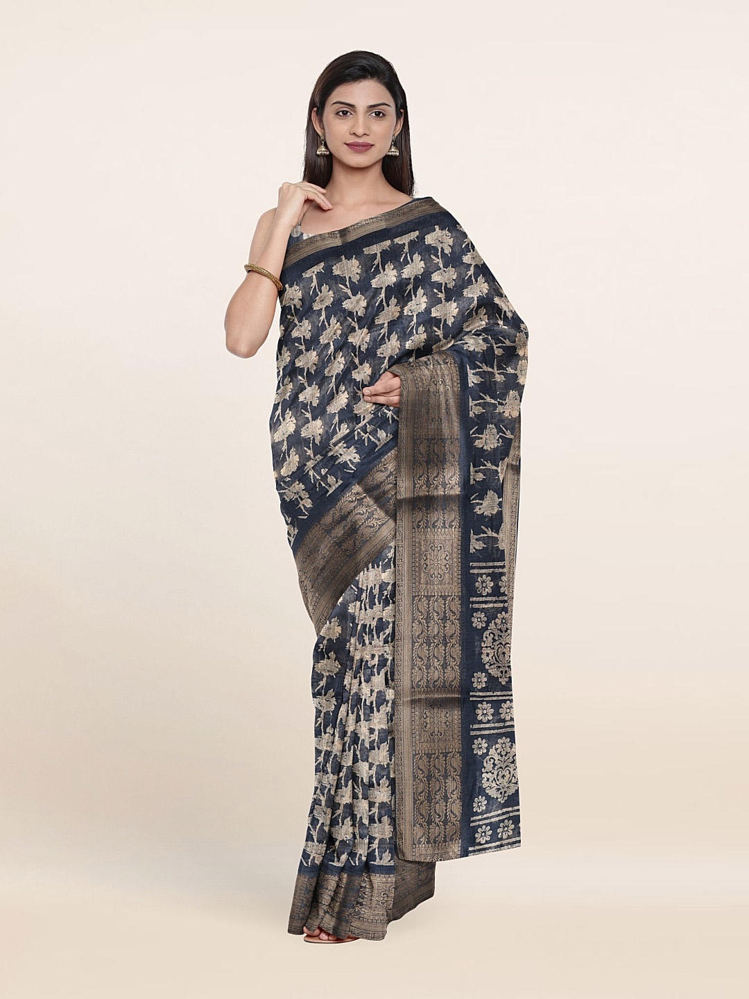 

Pothys Floral Printed Zari Saree, Blue