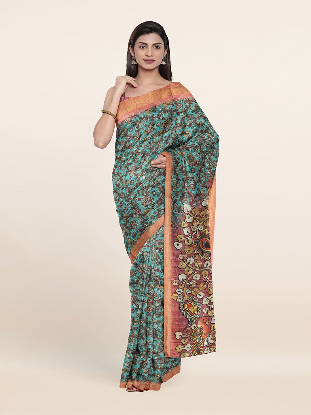 

Pothys Floral Printed Zari Saree, Blue