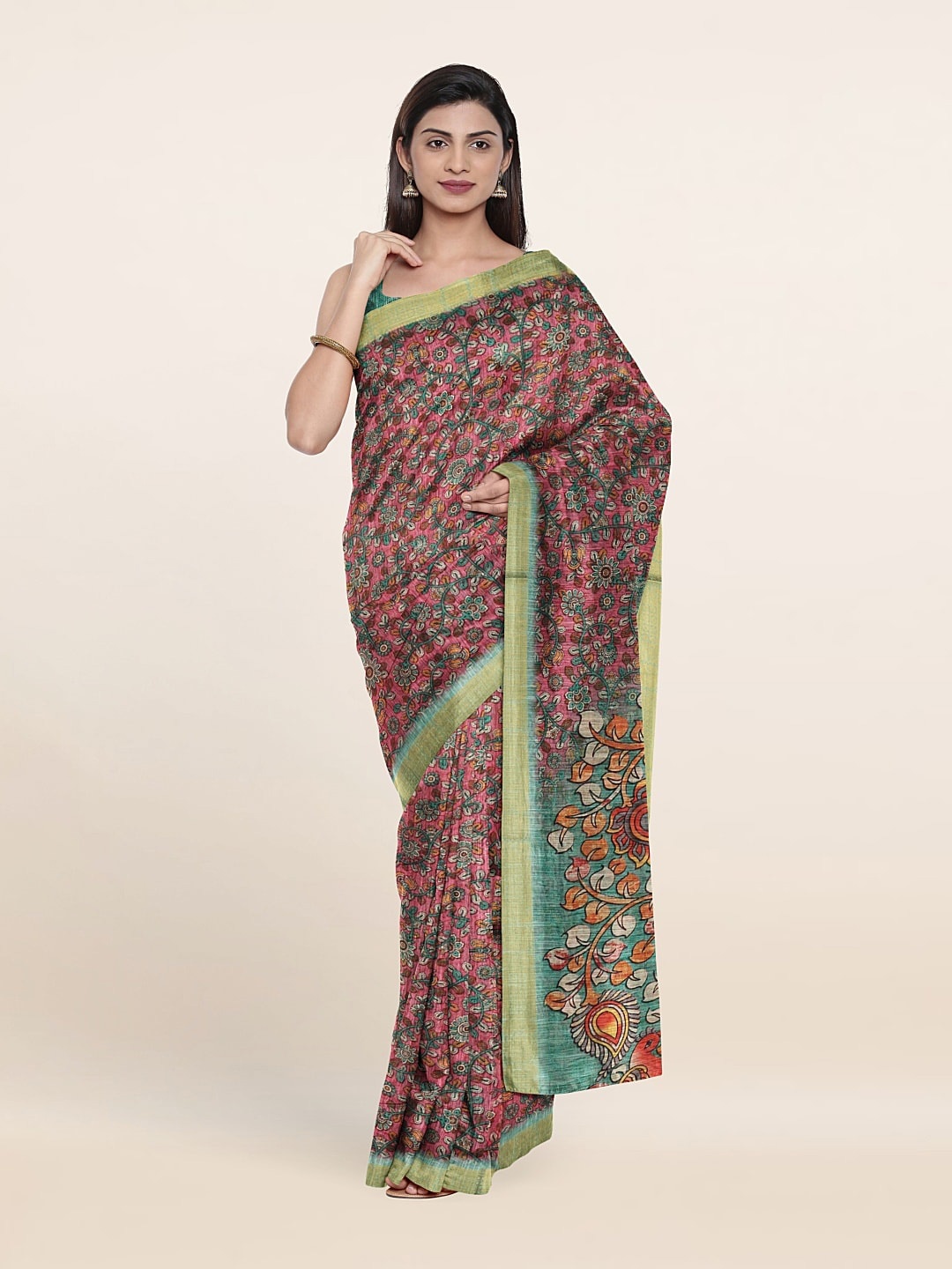 

Pothys Floral Printed Zari Saree, Pink