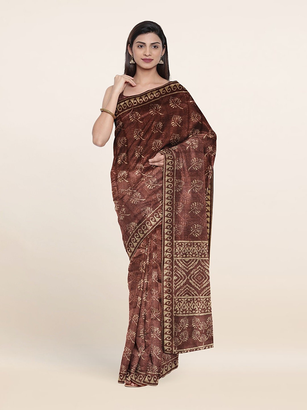 

Pothys Floral Jute Silk Saree, Brown