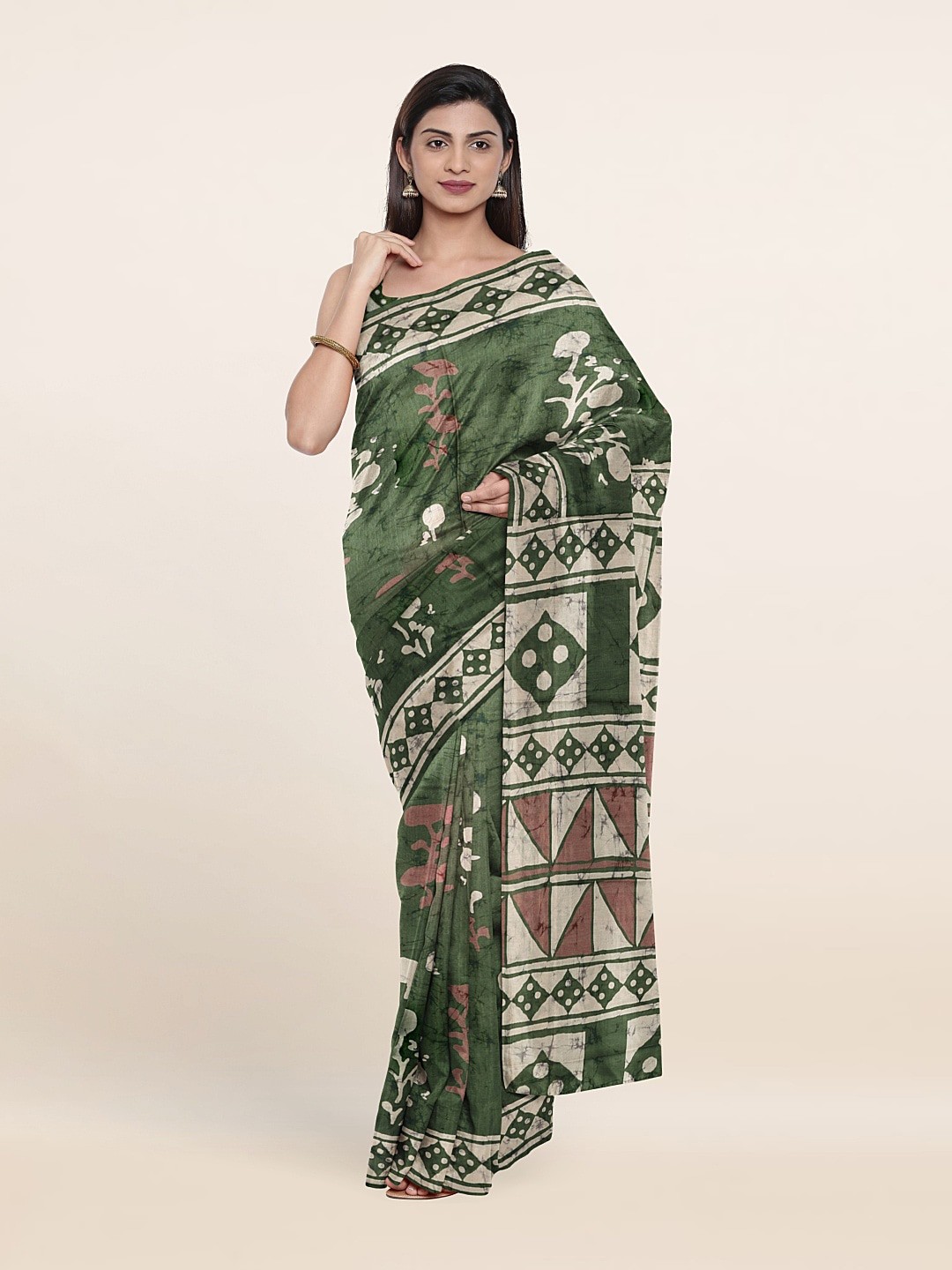

Pothys Floral Jute Silk Saree, Green