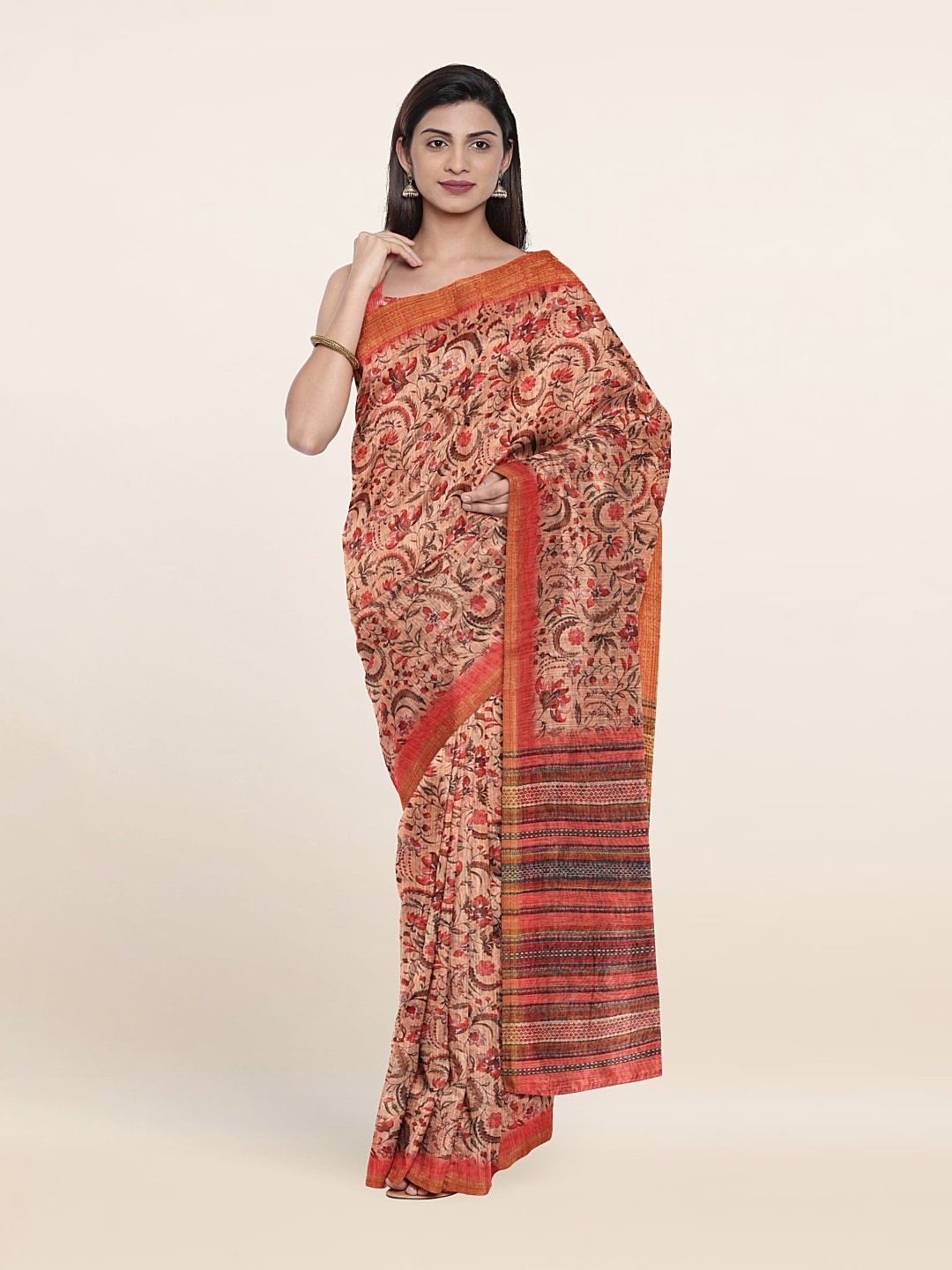 

Pothys Floral Zari Saree, Peach