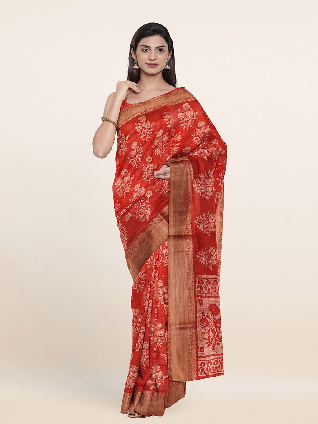 

Pothys Floral Printed Zari Saree, Red