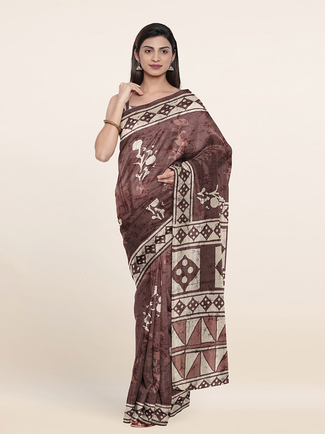 

Pothys Batik Silk Saree, Brown