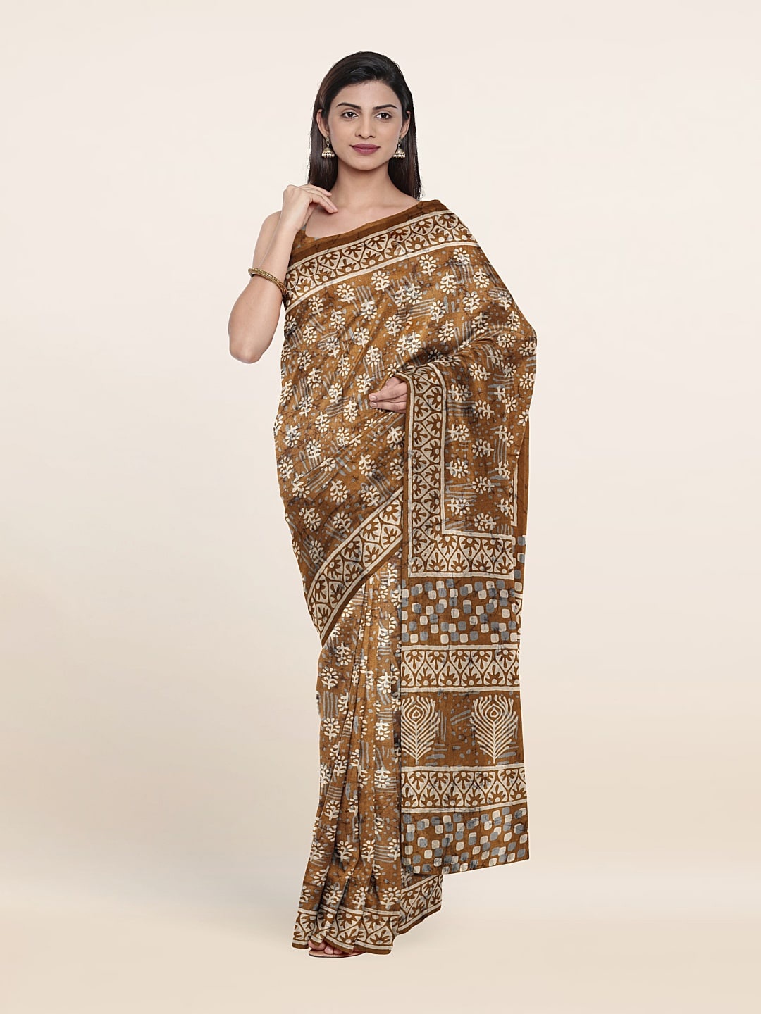 

Pothys Floral Printed Saree, Khaki