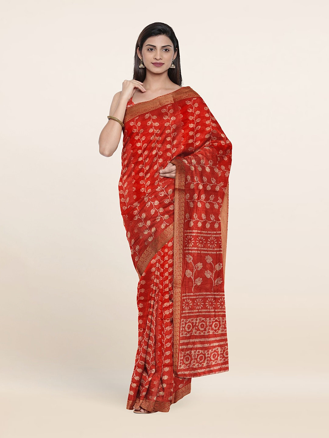 

Pothys Floral Printed Zari Saree, Red