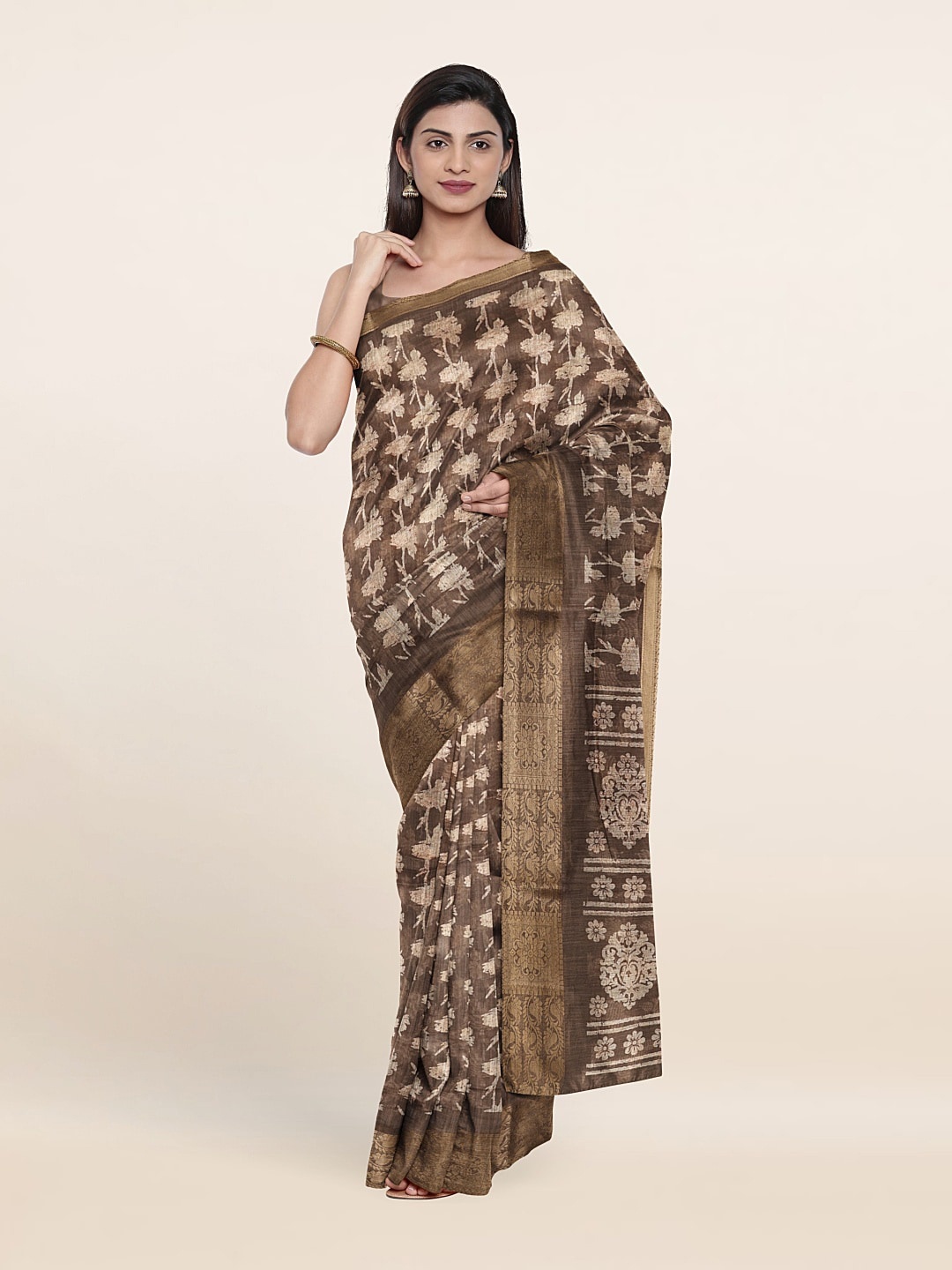 

Pothys Ethnic Motifs Zari Saree, Brown