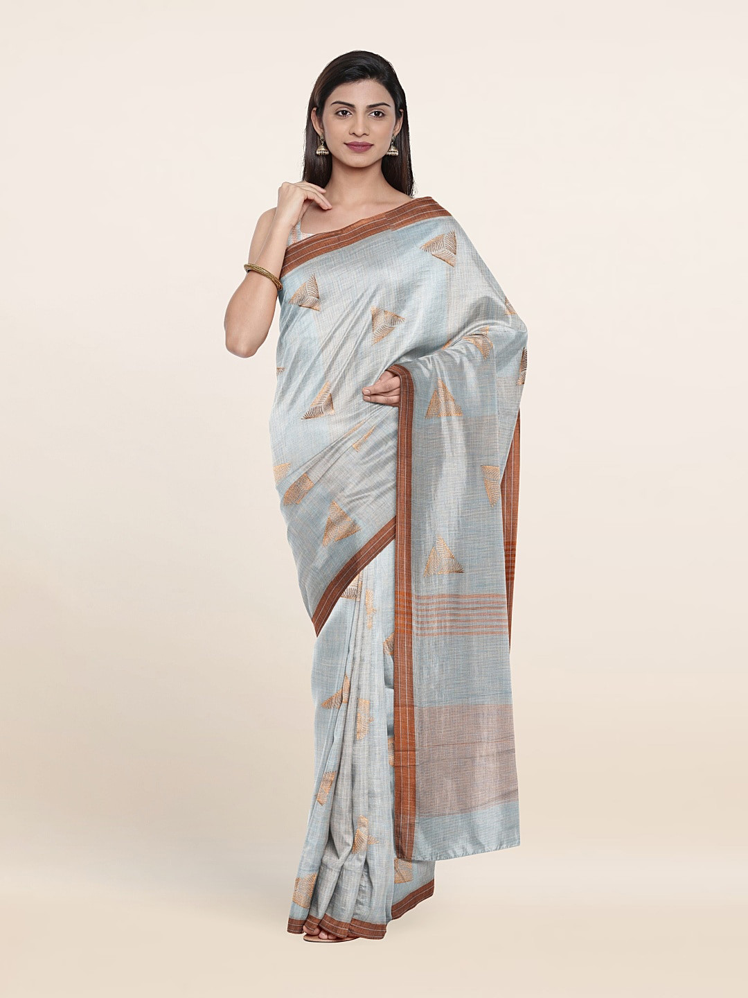 

Pothys Woven Design Zari Pure Linen Saree, Blue