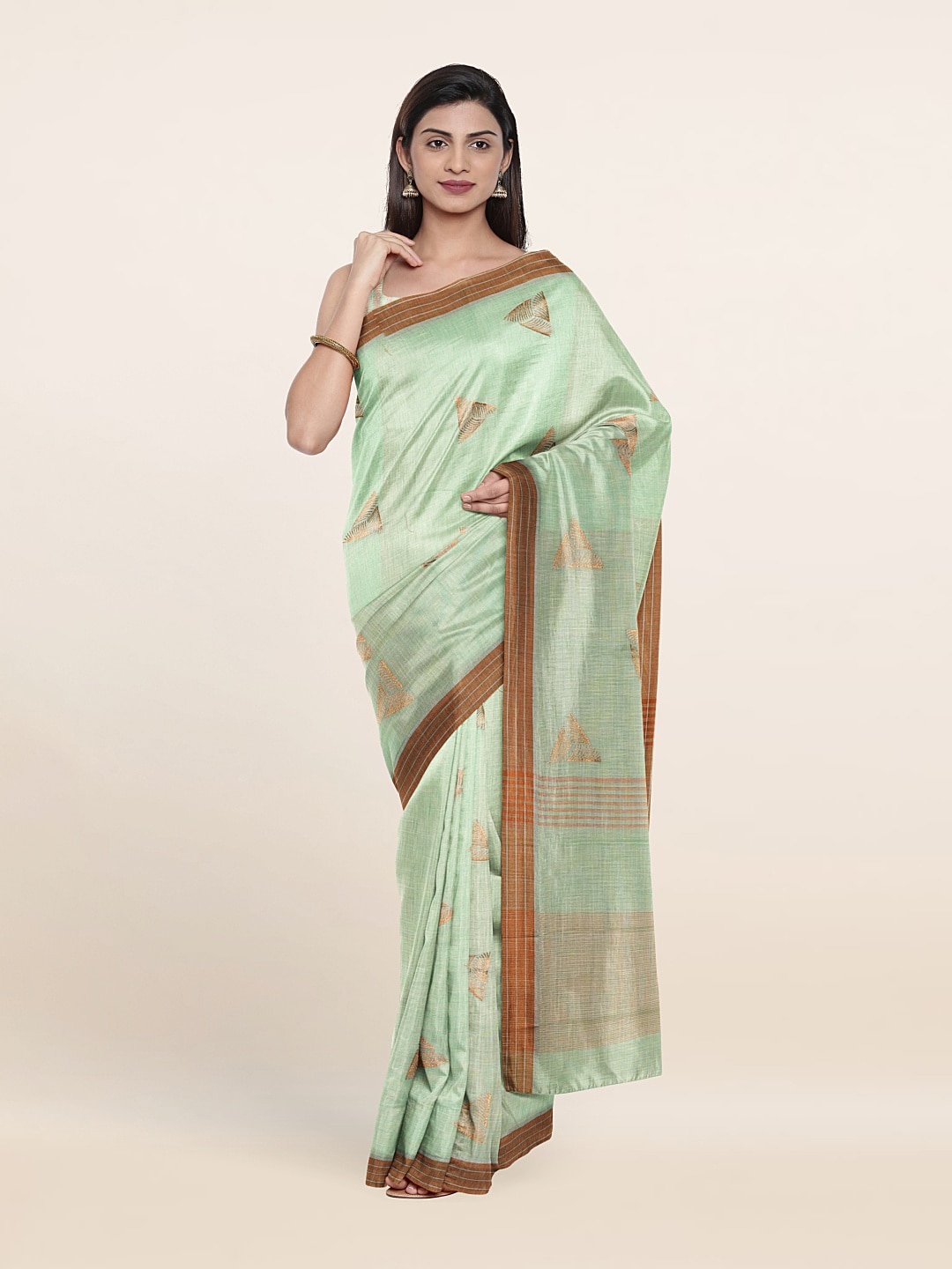 

Pothys Woven Design Zari Pure Linen Saree, Green