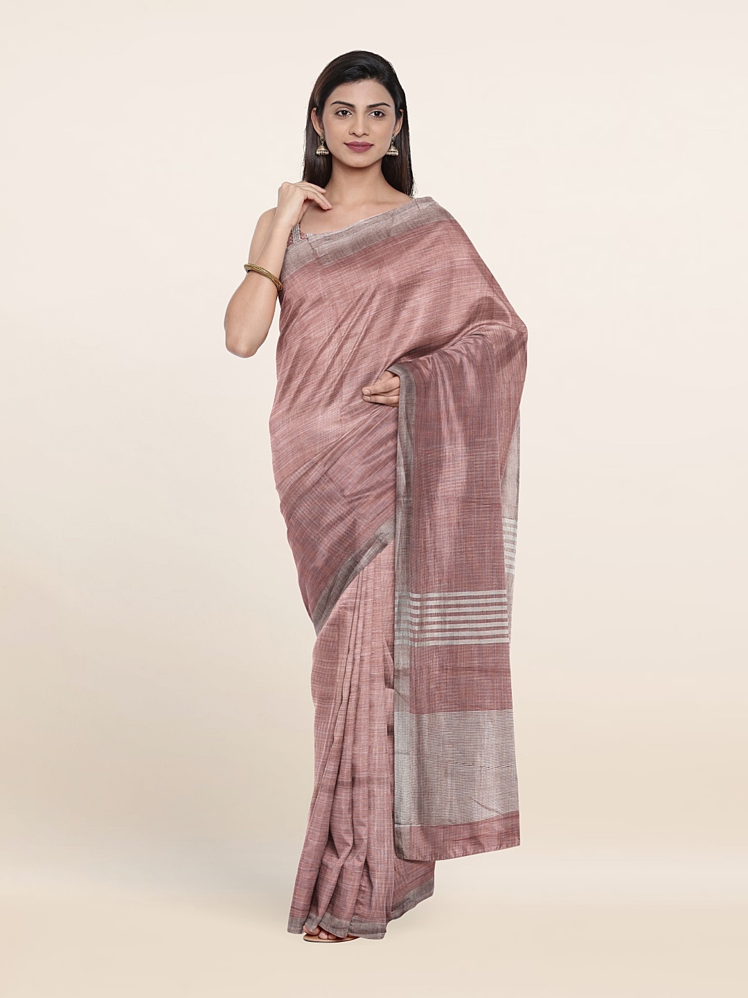 

Pothys Solid Zari Pure Linen Saree, Pink
