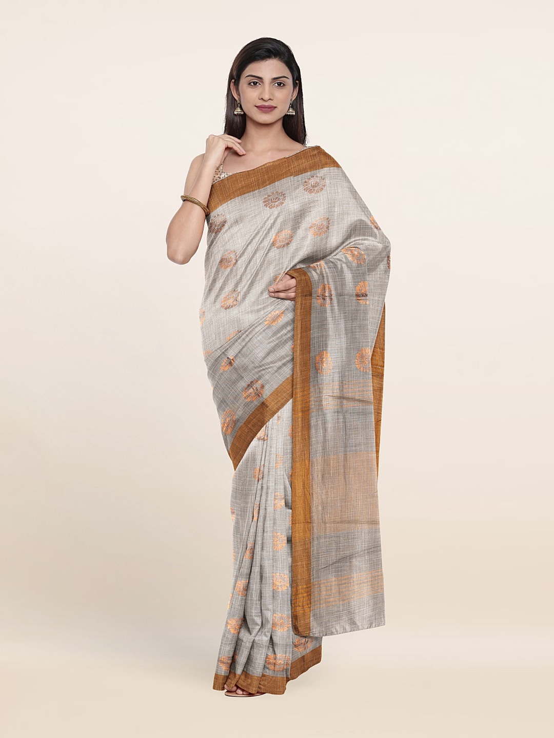

Pothys Ethnic Motifs Zari Pure Linen Saree, Grey
