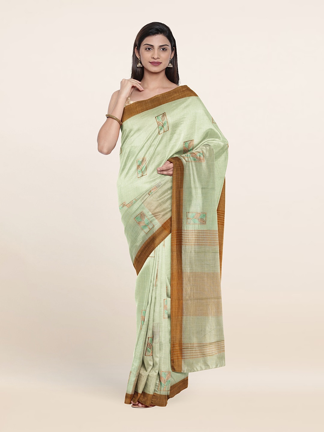 

Pothys Woven Design Zari Pure Linen Saree, Green
